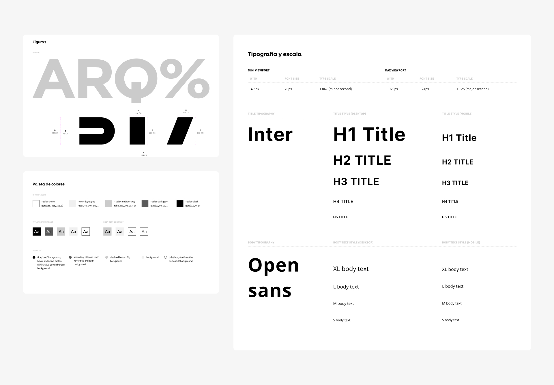 Frames de muestra de la guía de estilos y documentación de branding digital